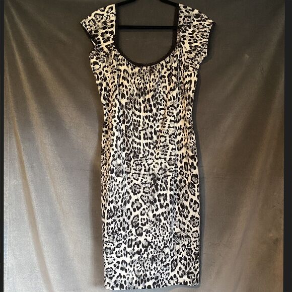 Switchblade Stiletto XXL Leopard Print Dress - Black & White, Rockabilly Bodycon - Picture 1 of 7